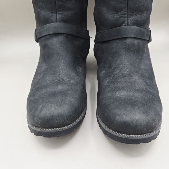 Teva Boots Womens 7.5 Black Waterproof Leather Tall Side Zip Buckle De La Vina - Picture 3 of 12